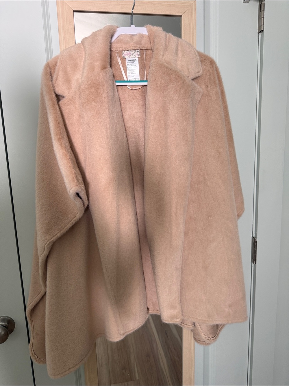 Free People Plush Faux Fur Cape in Blush Pink